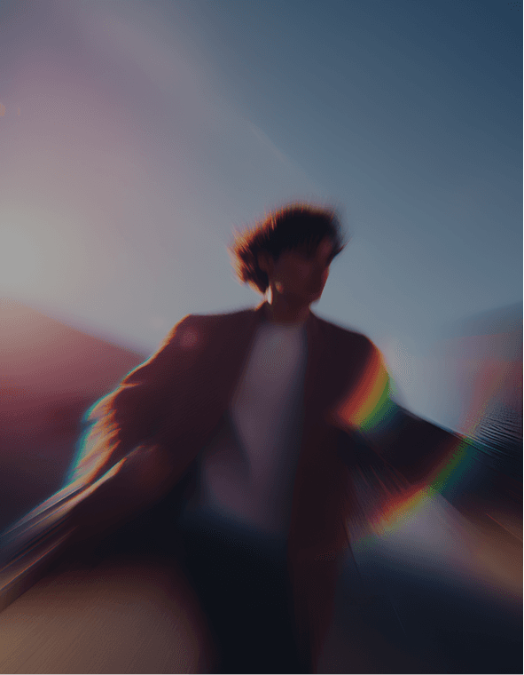 Blurred human figure inside a holographic experience