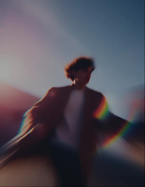 Blurred human figure inside a holographic experience
